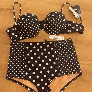 NWT J. Crew Navy/White Polkadot High-Waisted Bikini